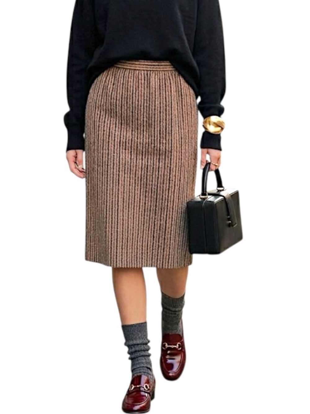VTG 70s 80s Canadian brown tweed wool blend old money quiet luxury midi skirt 14